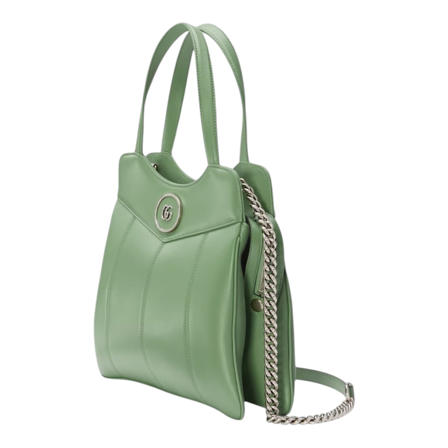 PRE-OWNED GG Green Leather Petite GG Small Tote Bag