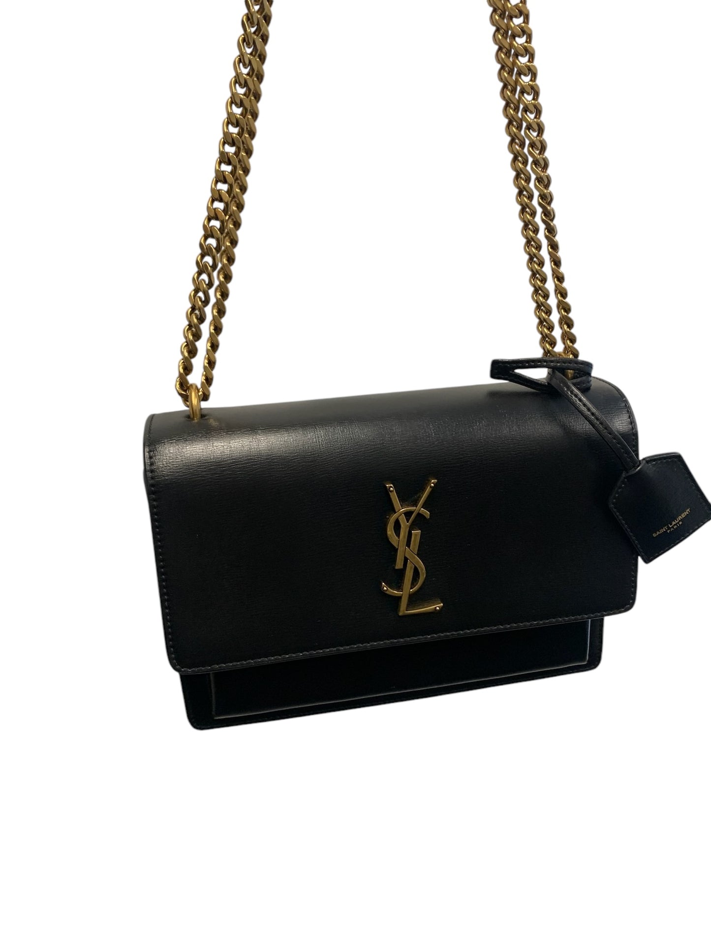 PRE-OWNED Black Calfskin Medium Sunset Chain Bag