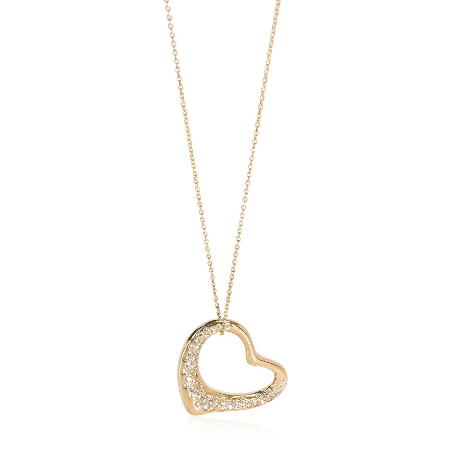 TIFFANY & CO - Elsa Peretti Diamond Open Heart Pendant in 18k Yellow Gold 1 CTW