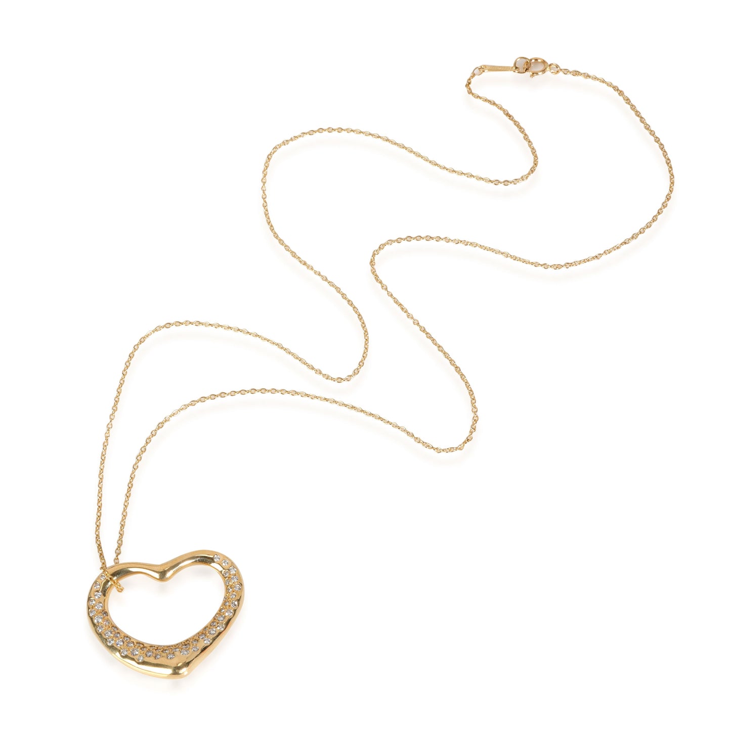 TIFFANY & CO - Elsa Peretti Diamond Open Heart Pendant in 18k Yellow Gold 1 CTW