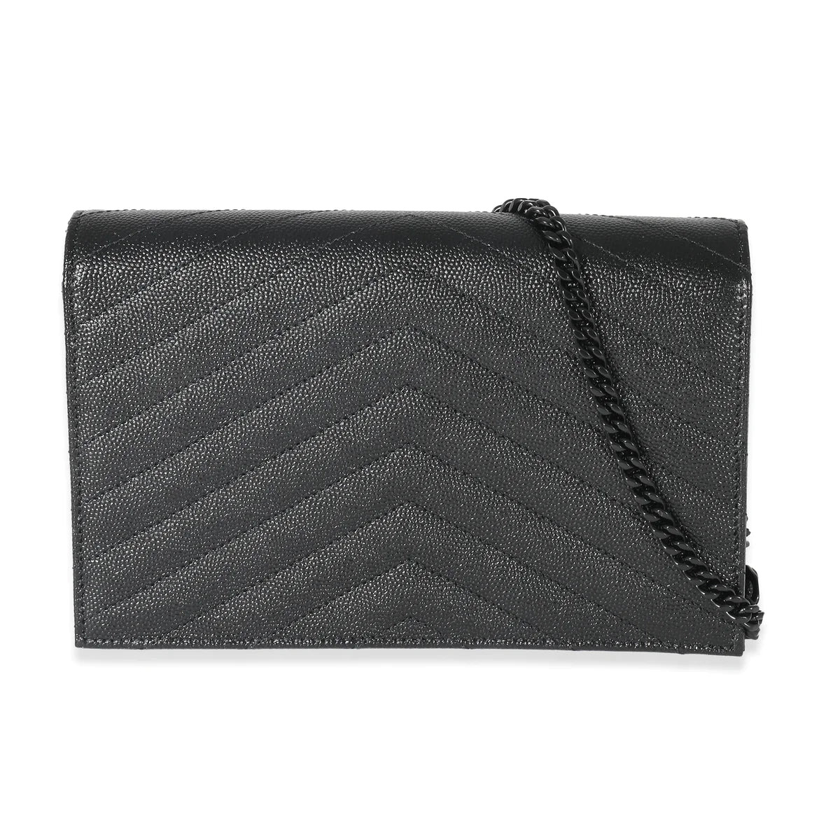 SAINT LAURENT - Black Matelassé Grain De Poudre Cassandre Envelope Chain Wallet