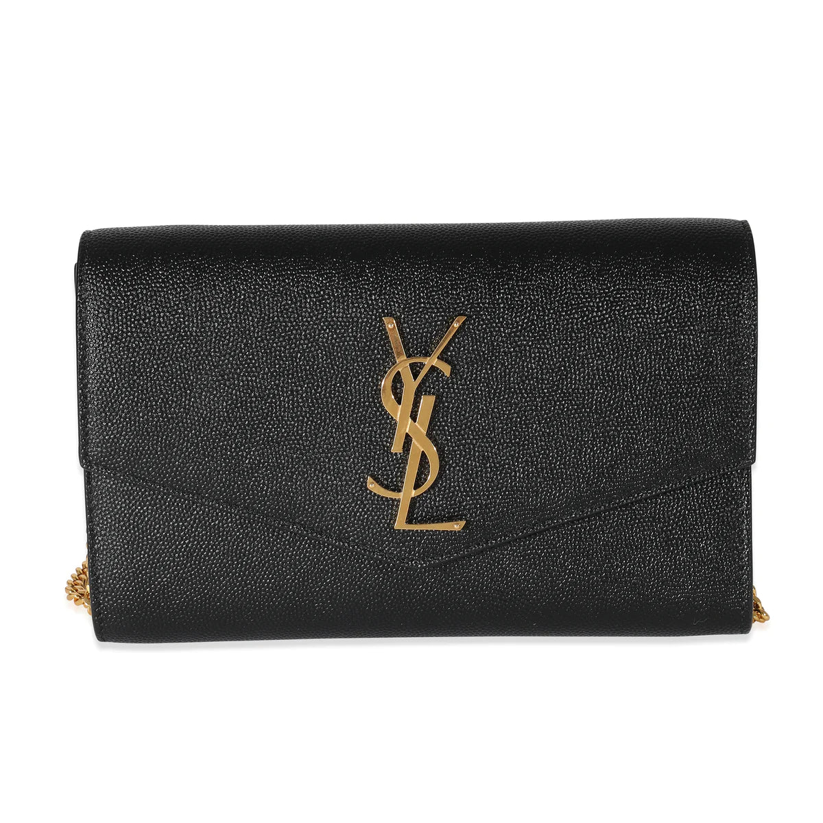 SAINT LAURENT - Black Pebbled Calfskin Uptown Chain Wallet