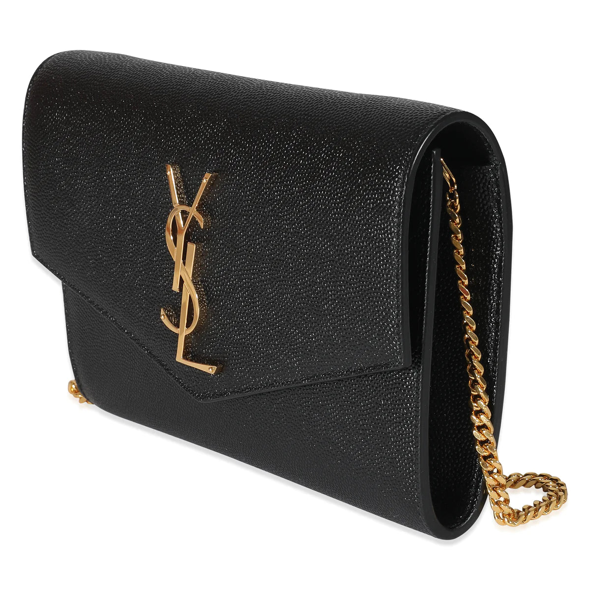 SAINT LAURENT - Black Pebbled Calfskin Uptown Chain Wallet