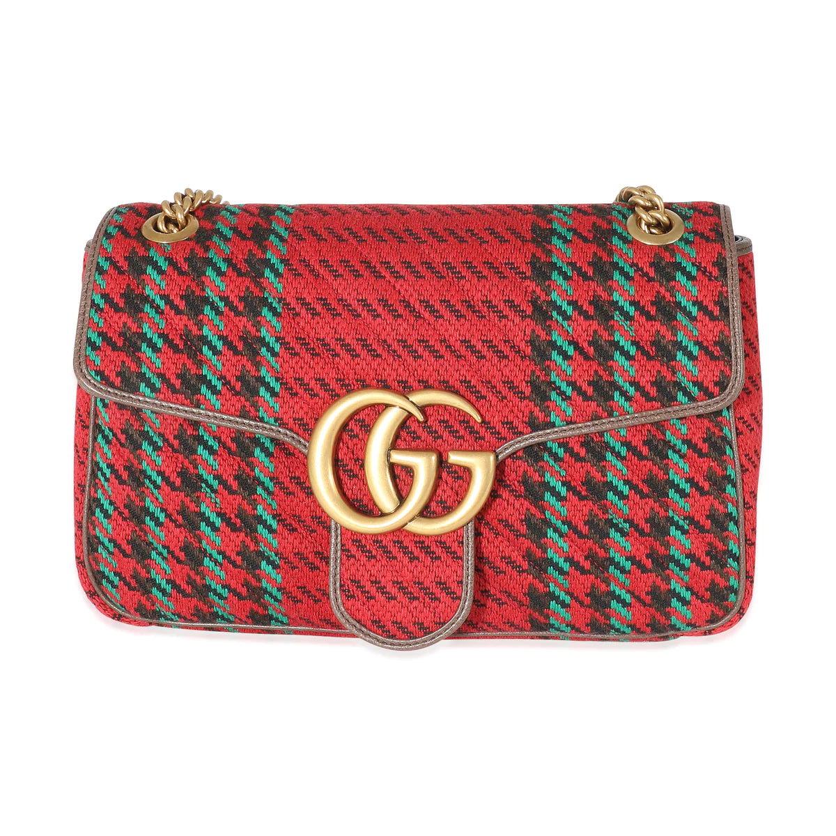 GUCCI - Multicolor Houndstooth Wool Small GG Marmont Shoulder Bag