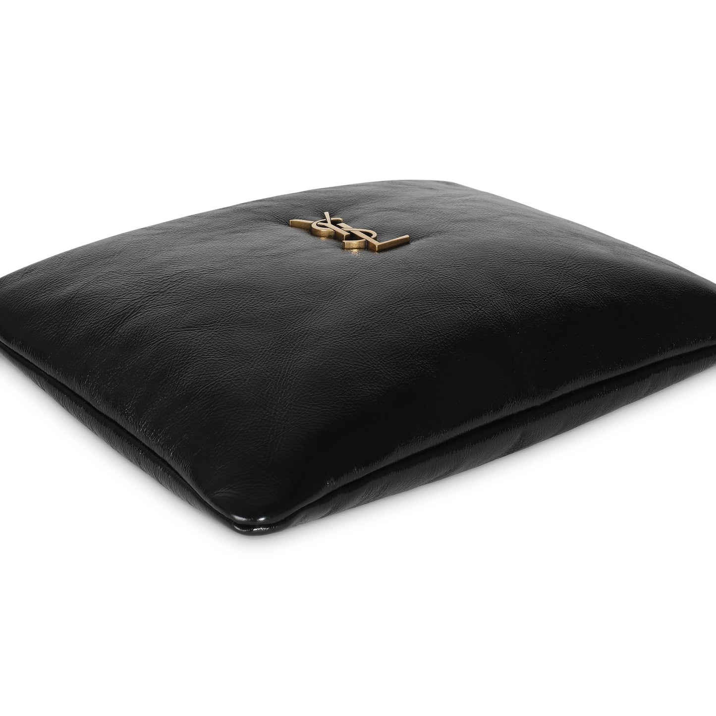 SAINT LAURENT - Black Shiny Leather Small Calypso Pillow Pouch