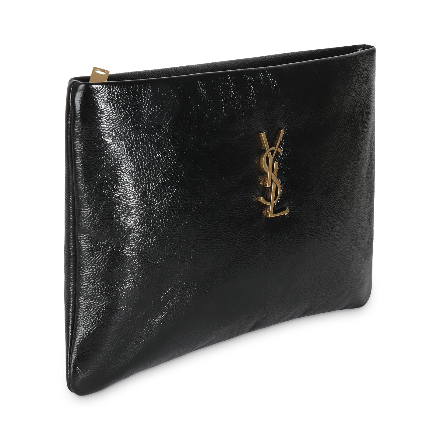 SAINT LAURENT - Black Shiny Leather Small Calypso Pillow Pouch