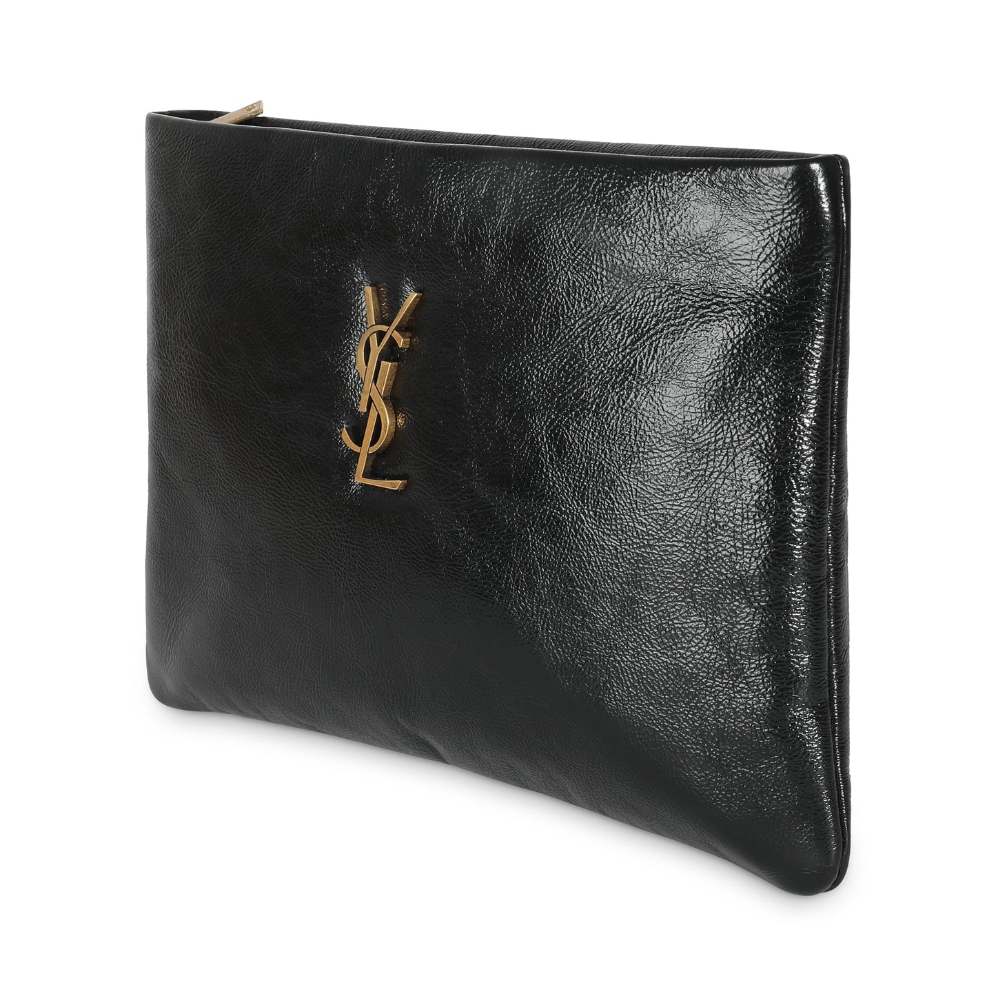 SAINT LAURENT - Black Shiny Leather Small Calypso Pillow Pouch