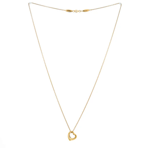 PRE-OWNED Elsa Peretti Open Heart 3 Diamonds Pendant Necklace 18K Yellow Gold with Diamonds 11mm