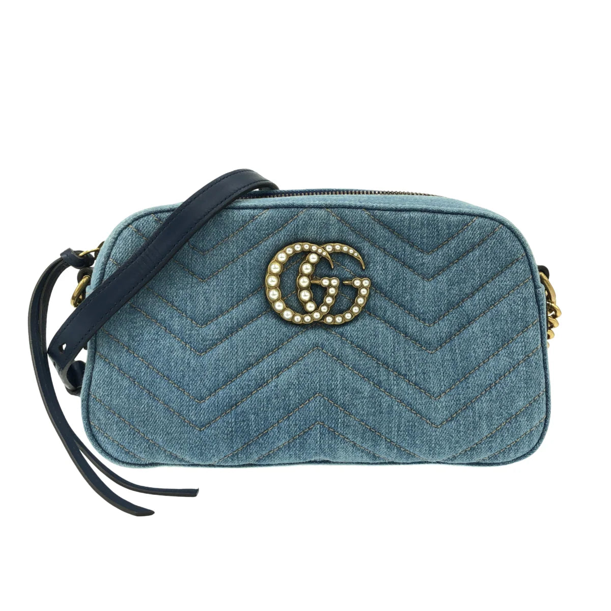GUCCI - GG Marmont Denim Small Shoulder Bag Blue Denim