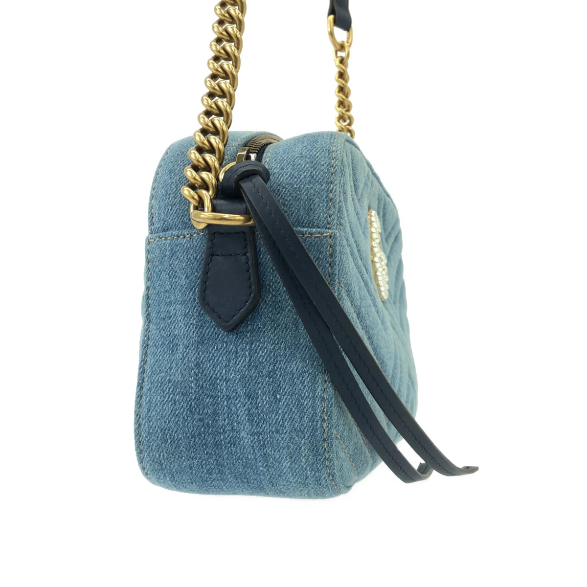 GUCCI - GG Marmont Denim Small Shoulder Bag Blue Denim