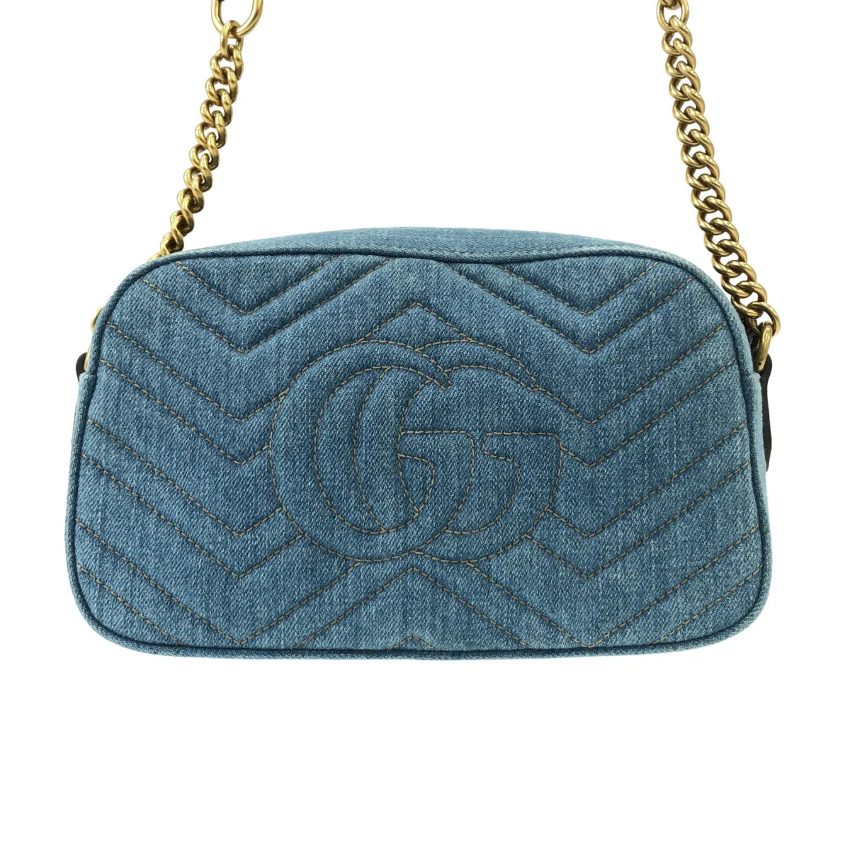 GUCCI - GG Marmont Denim Small Shoulder Bag Blue Denim