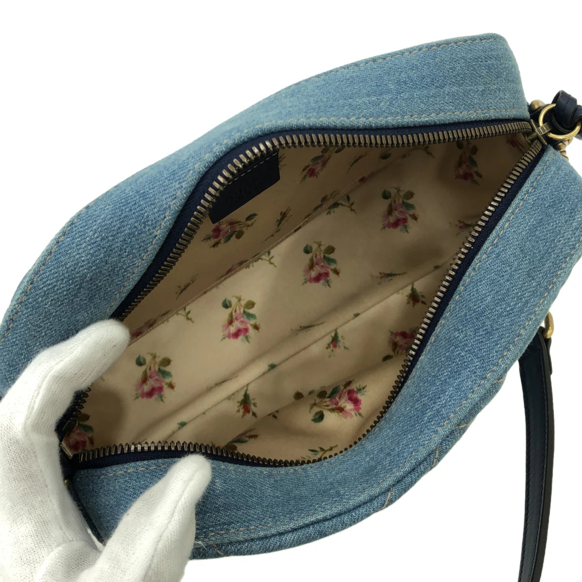 GUCCI - GG Marmont Denim Small Shoulder Bag Blue Denim
