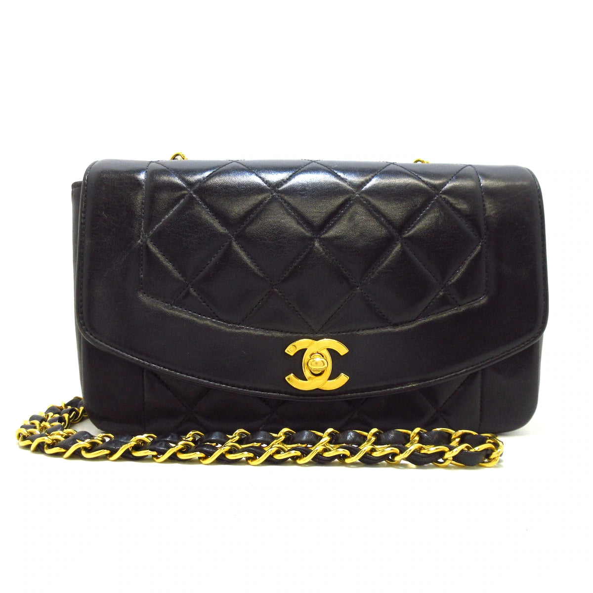 CHANEL - Diana Flap Matelasse Shoulder Bag Black Lambskin