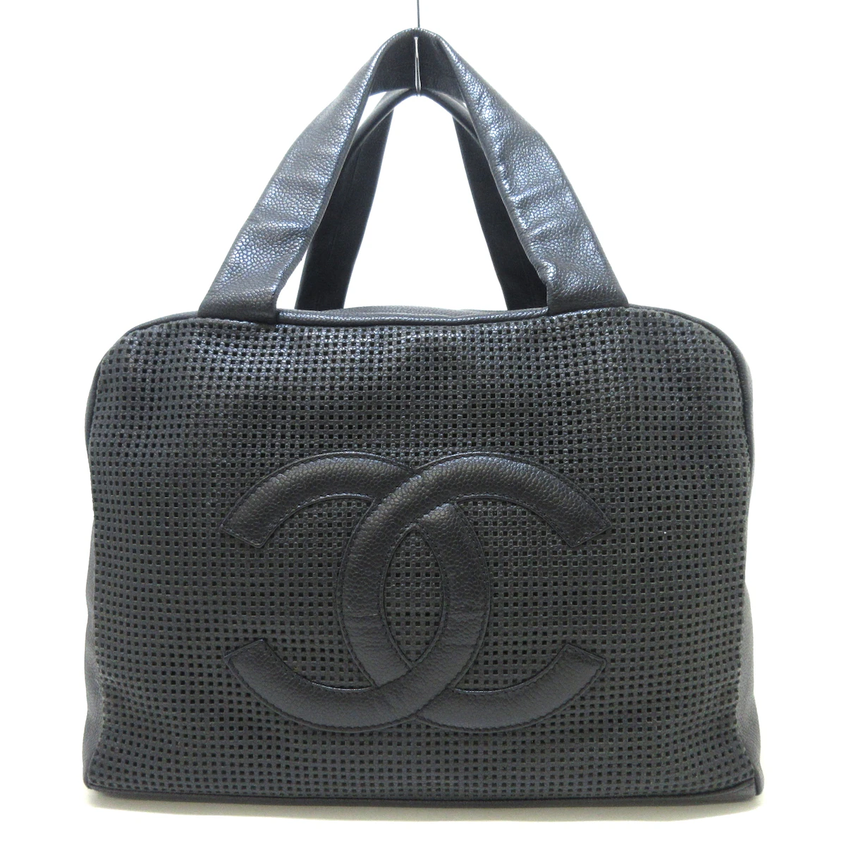 PRE-OWNED CC Shoulder Bag Black Caviar Skin Leather