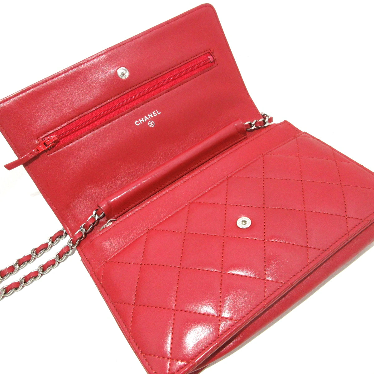 CHANEL - Matelasse Wallet on Chain Red Lambskin