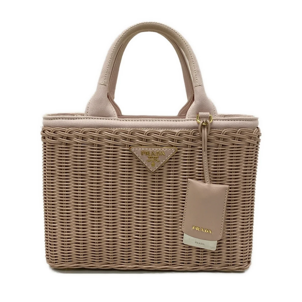 PRADA - Wicker Pink Rattan Canvas Leather Crossbody Bag