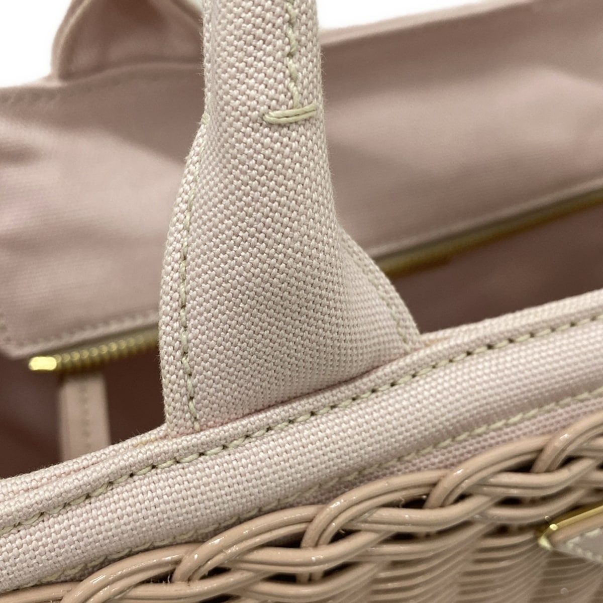 PRADA - Wicker Pink Rattan Canvas Leather Crossbody Bag
