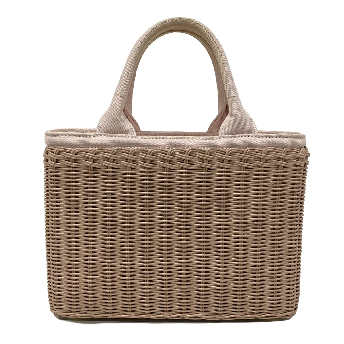 PRADA - Wicker Pink Rattan Canvas Leather Crossbody Bag