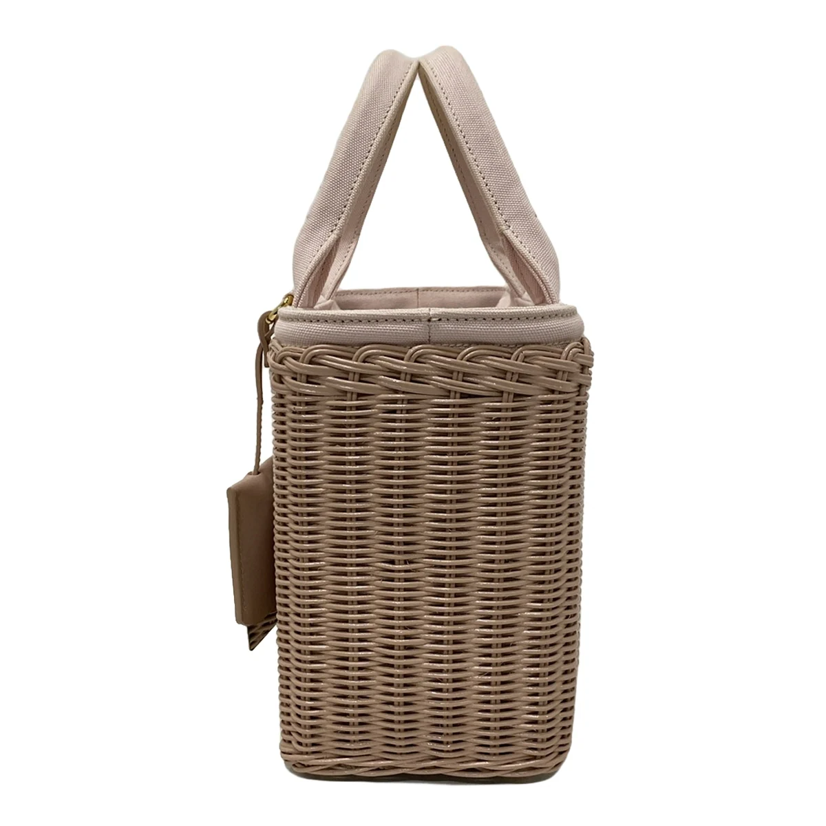 PRADA - Wicker Pink Rattan Canvas Leather Crossbody Bag