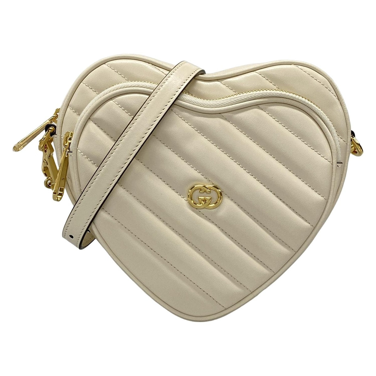 PRE-OWNED GG White Leather Interlocking G Shoulder Bag