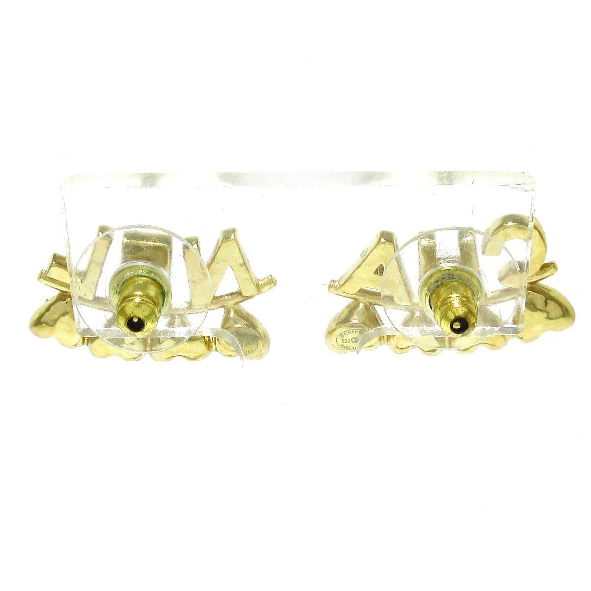 PRE-OWNED CC Crystal Heart Cha-Nel Logo Earrings Gold