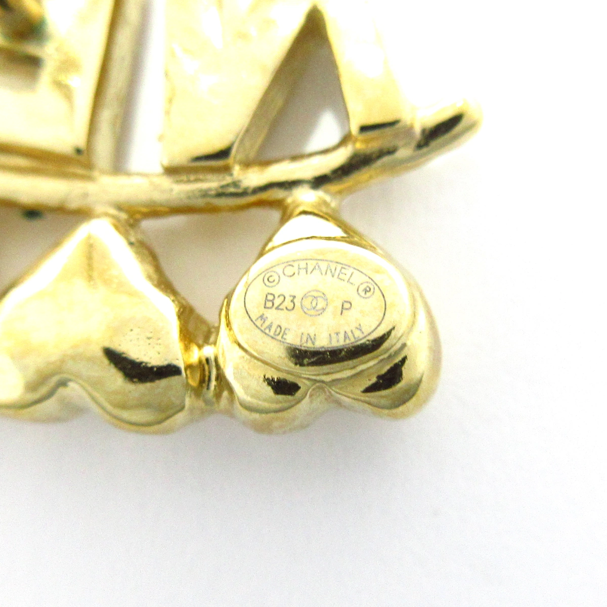 PRE-OWNED CC Crystal Heart Cha-Nel Logo Earrings Gold