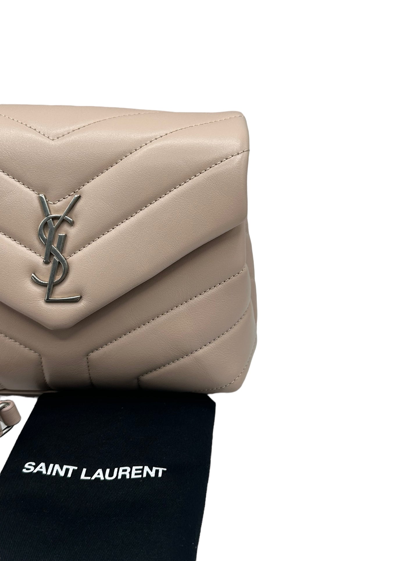 SAINT LAURENT- Calfskin Y Quilted Monogram Toy Loulou Satchel Dark Beige