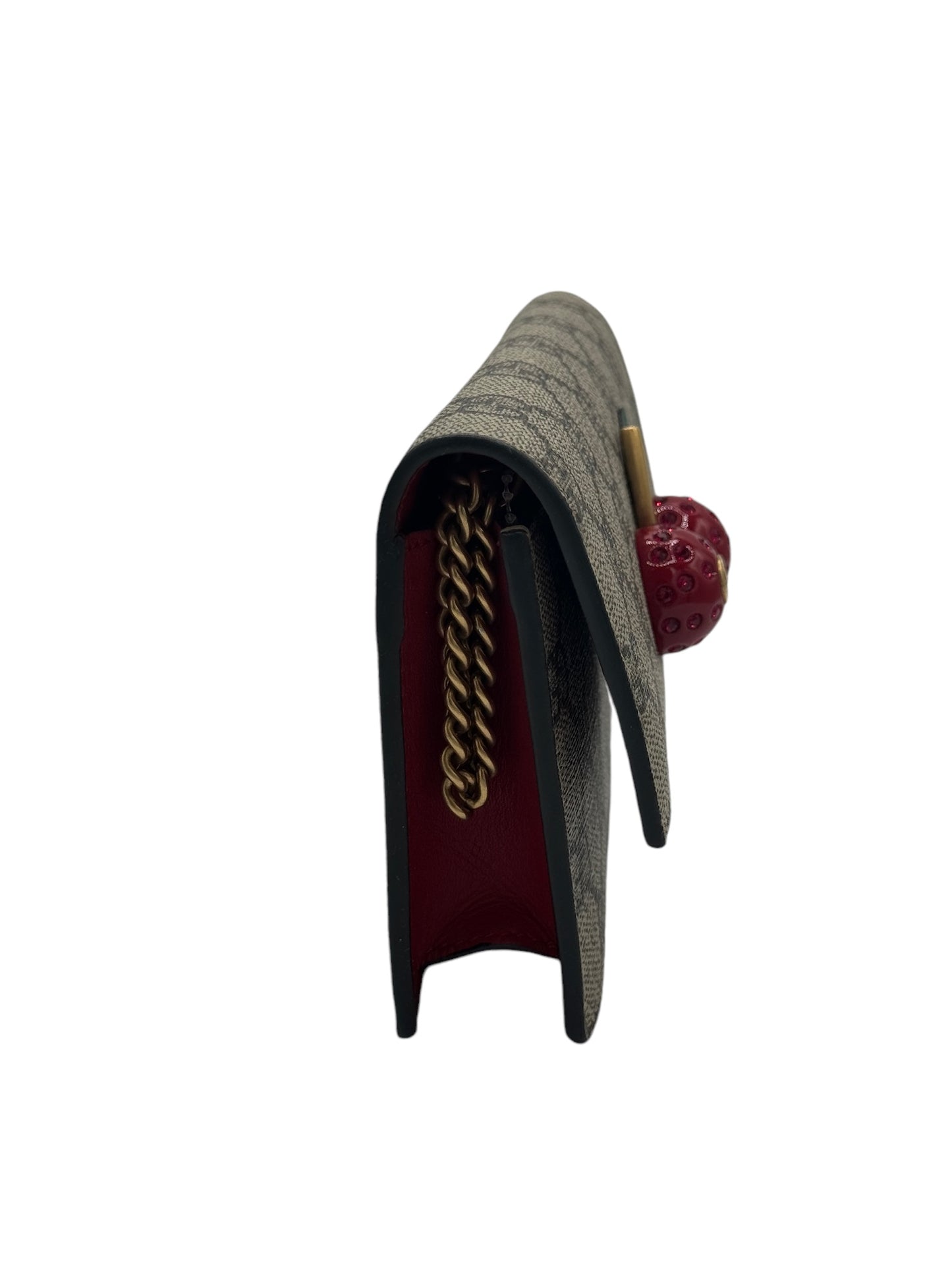 PRE-OWNED GG Cherries Wallet on Chain GG Coated Canvas Mini