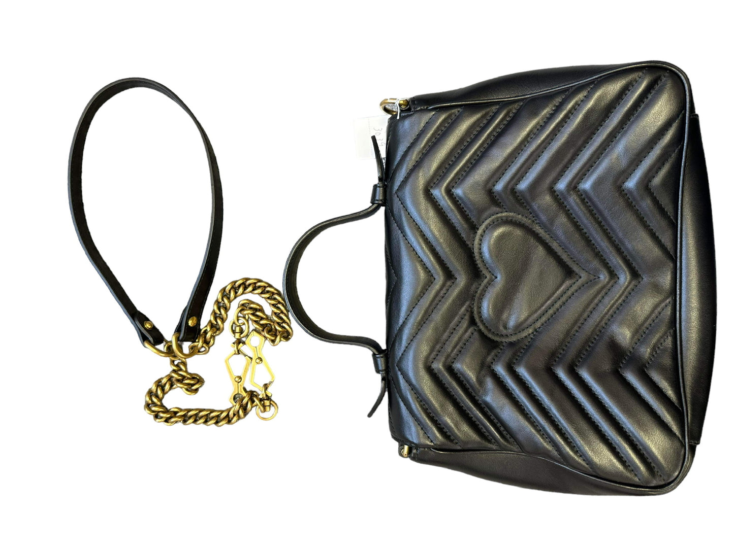GUCCI - Calfskin Matelasse Medium GG Marmont Top Handle Shoulder Bag Black
