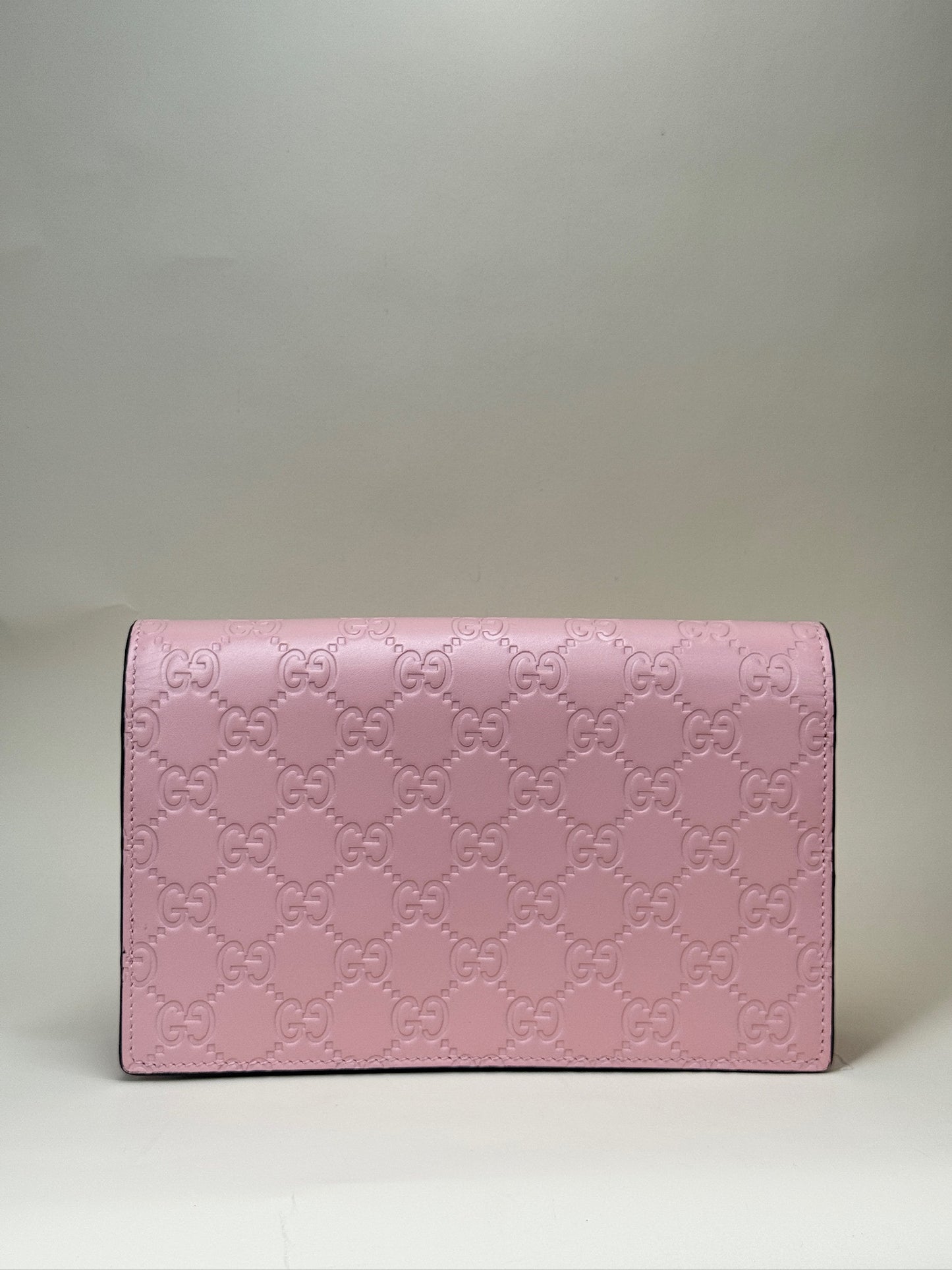 PRE-OWNED GG Blush Pink Guccissima Leather Cat Head Wallet on Chain