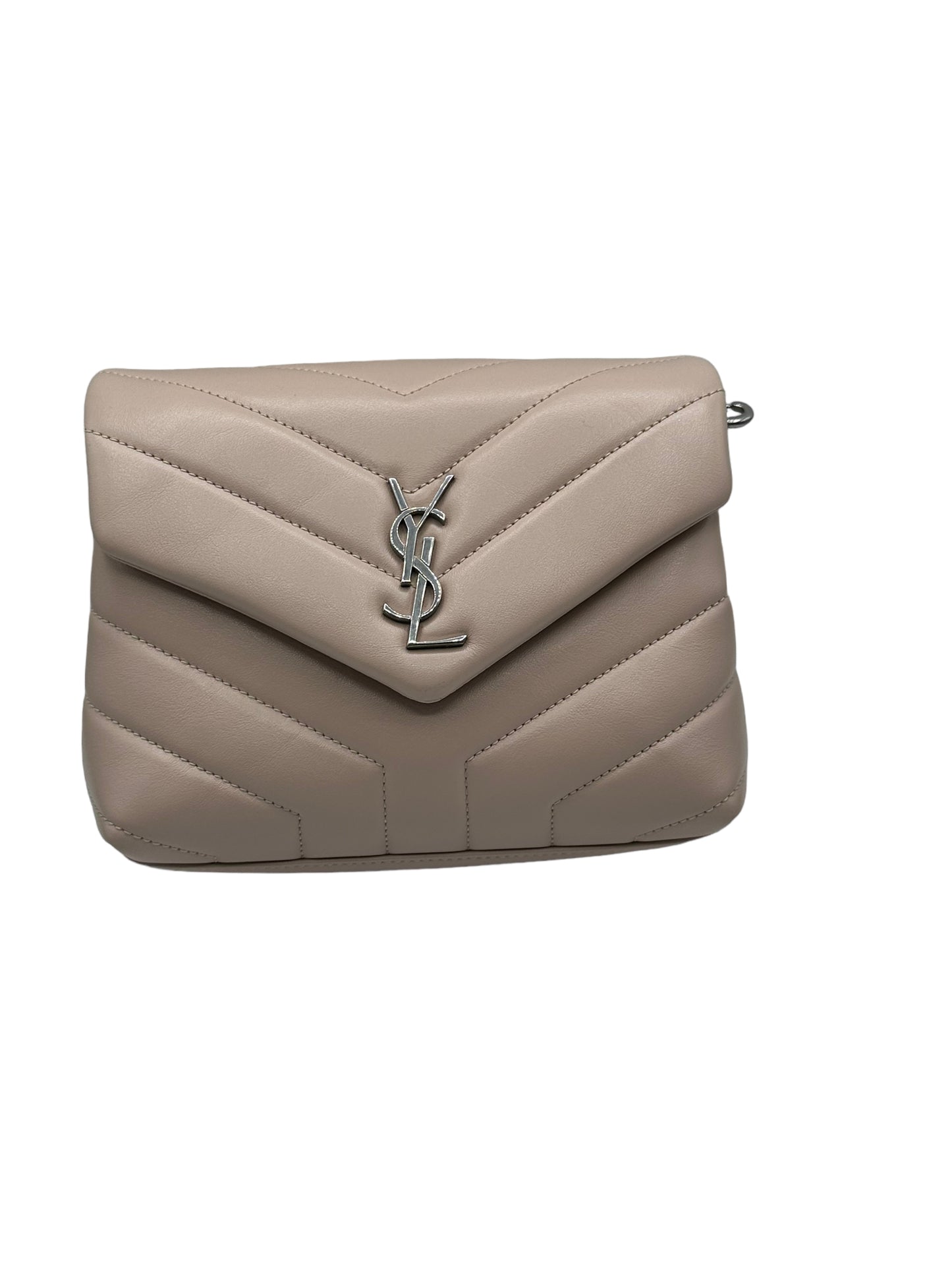 SAINT LAURENT- Calfskin Y Quilted Monogram Toy Loulou Satchel Dark Beige