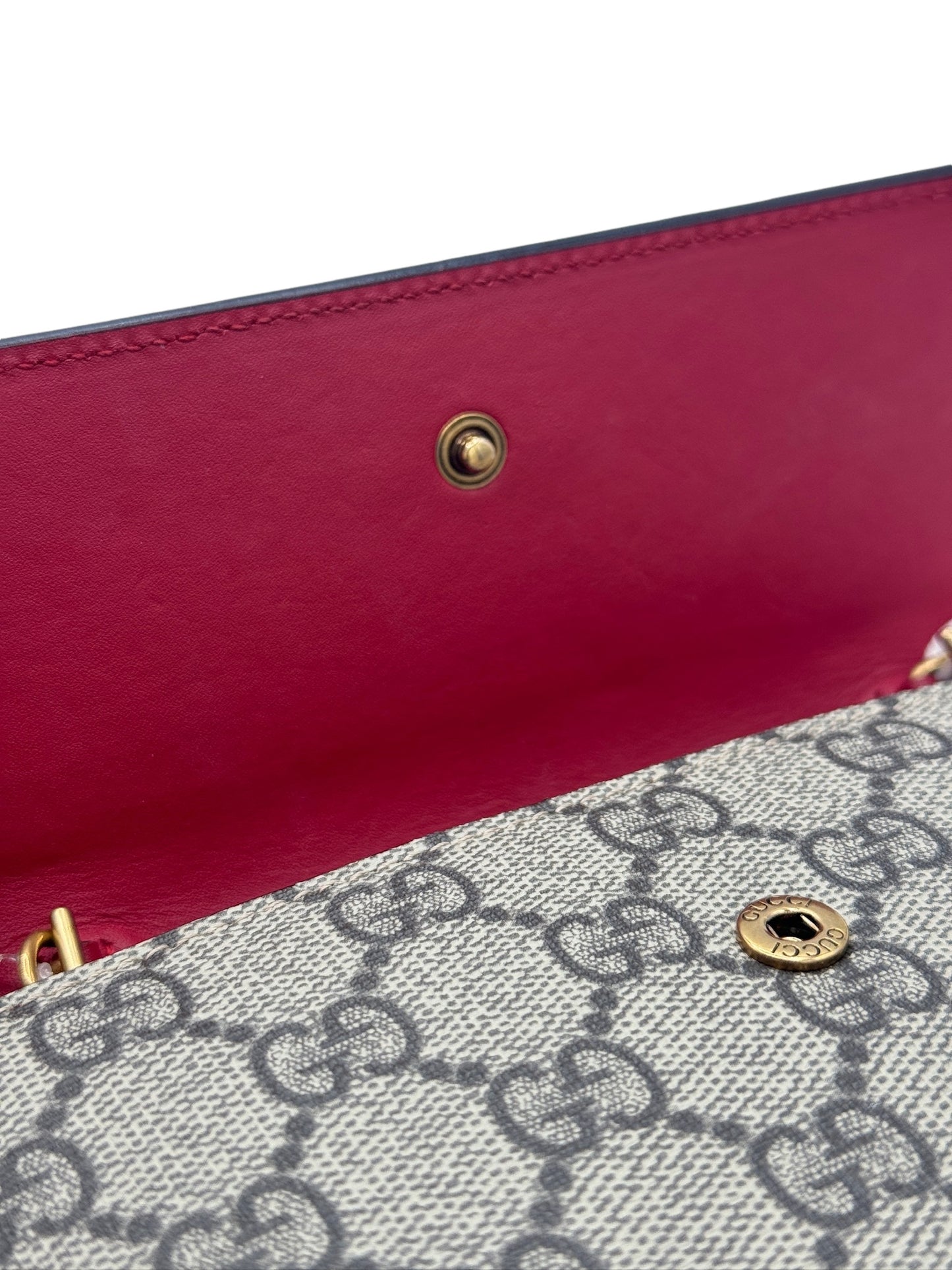 PRE-OWNED GG Cherries Wallet on Chain GG Coated Canvas Mini