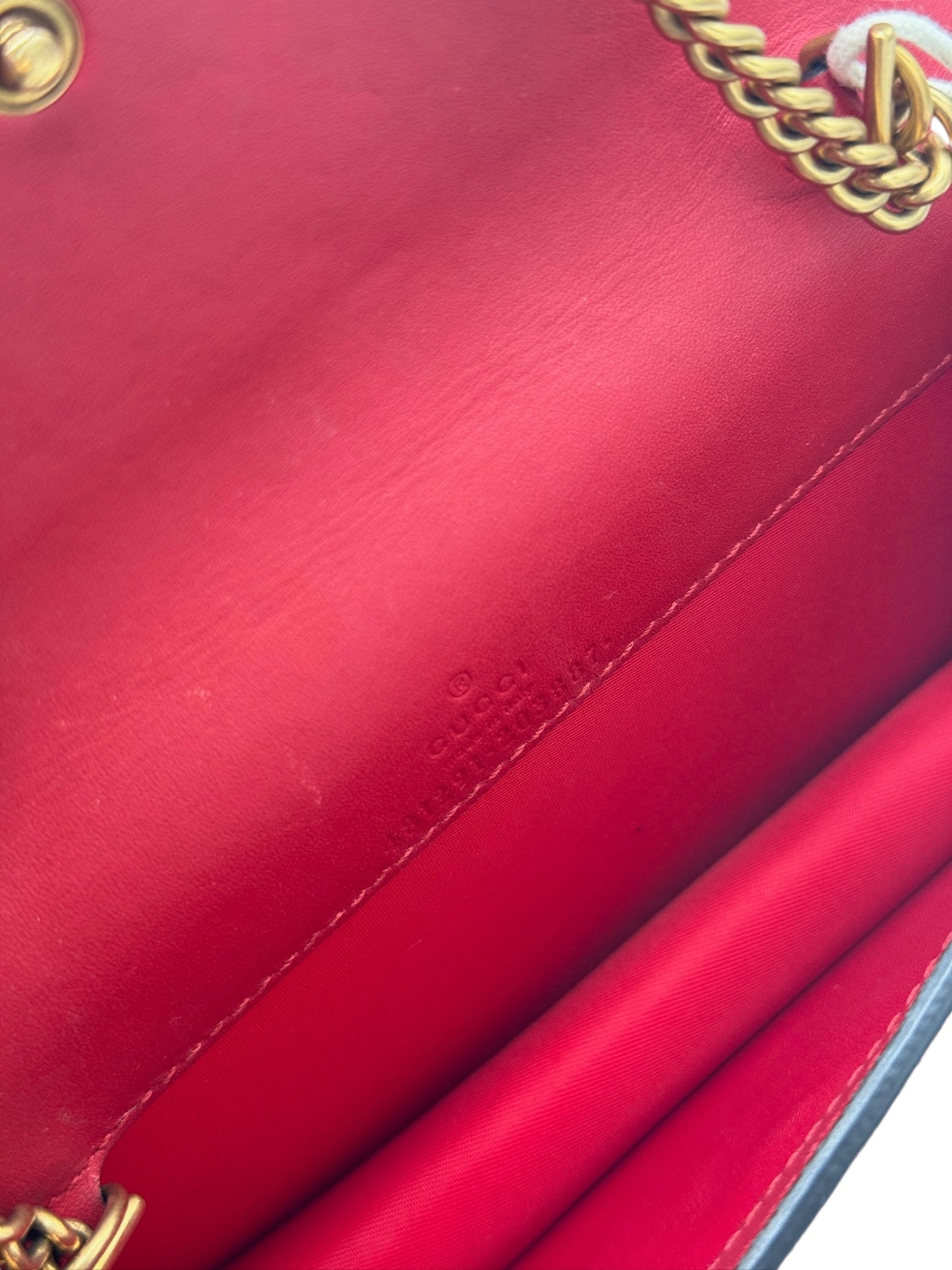 PRE-OWNED GG Cherries Wallet on Chain GG Coated Canvas Mini