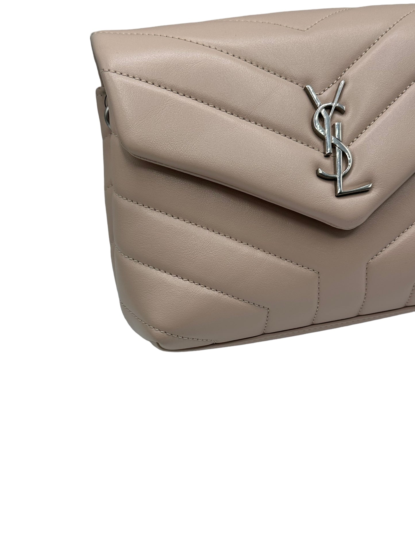 SAINT LAURENT- Calfskin Y Quilted Monogram Toy Loulou Satchel Dark Beige