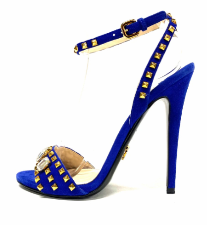 PRADA - Blue Gold Multi Velour Rhinestones Sandals