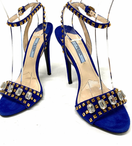 PRADA - Blue Gold Multi Velour Rhinestones Sandals