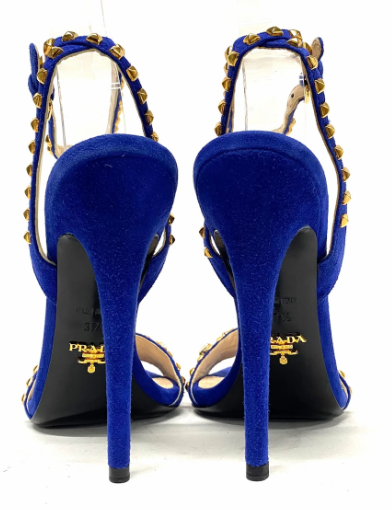 PRADA - Blue Gold Multi Velour Rhinestones Sandals