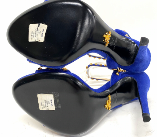 PRADA - Blue Gold Multi Velour Rhinestones Sandals