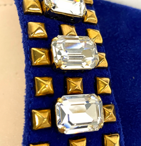 PRADA - Blue Gold Multi Velour Rhinestones Sandals
