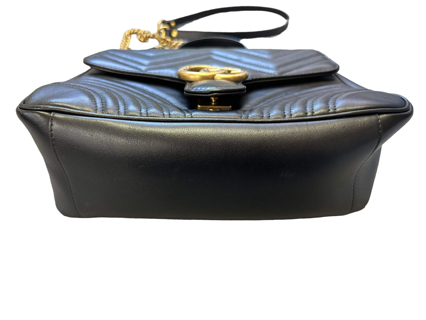 GUCCI - Calfskin Matelasse Medium GG Marmont Top Handle Shoulder Bag Black