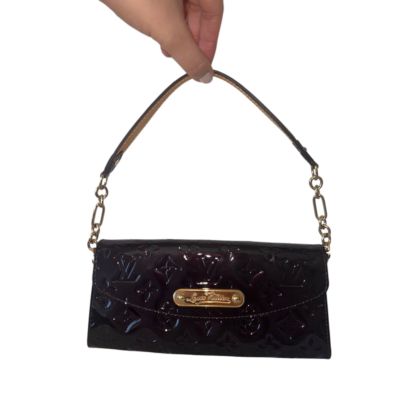 PRE-OWNED LV Brown Vernis Leather Sunset Boulevard Shoulder Bag