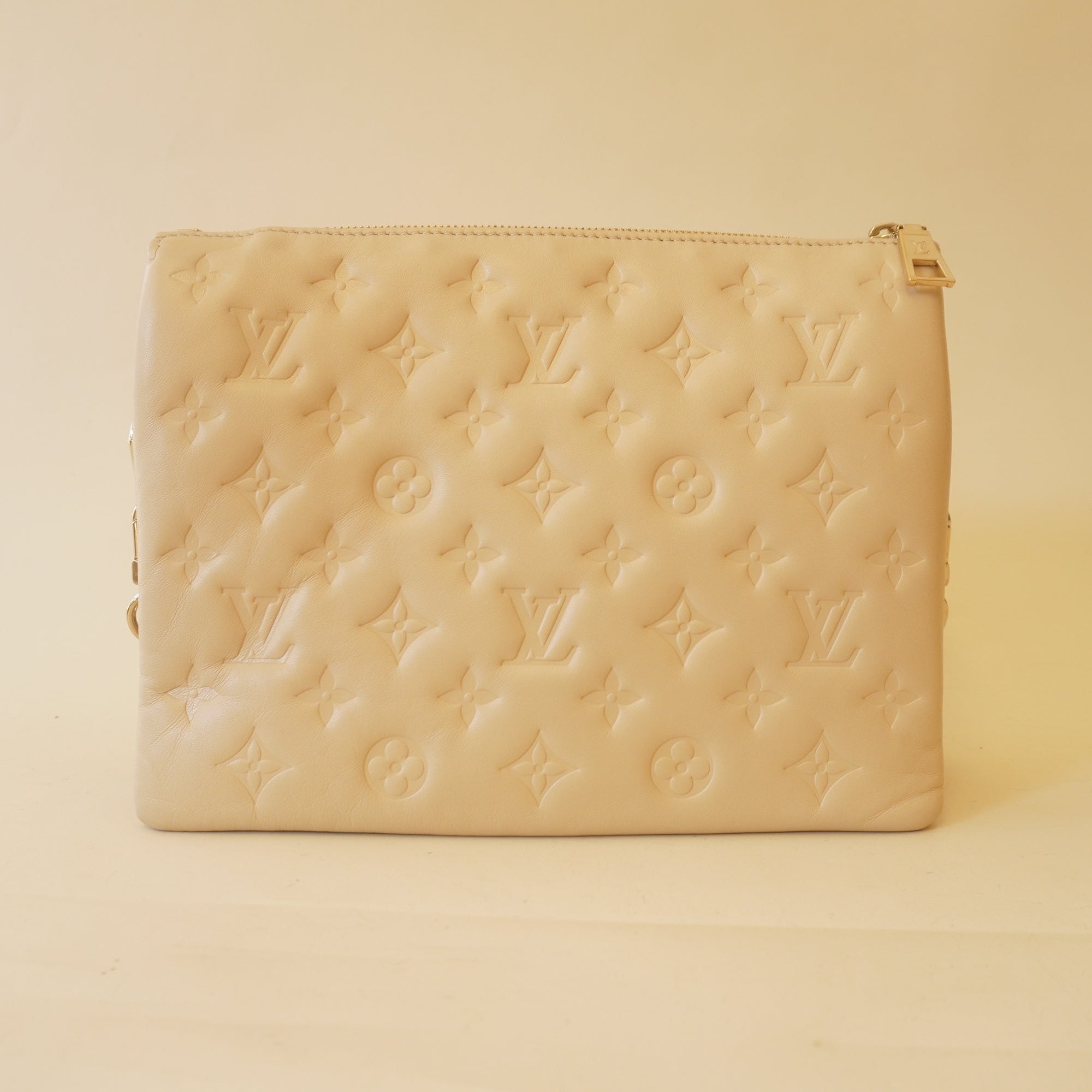 PRE-OWNED Crystal Coussin PM Beige Lambskin Leather Shoulder Bag