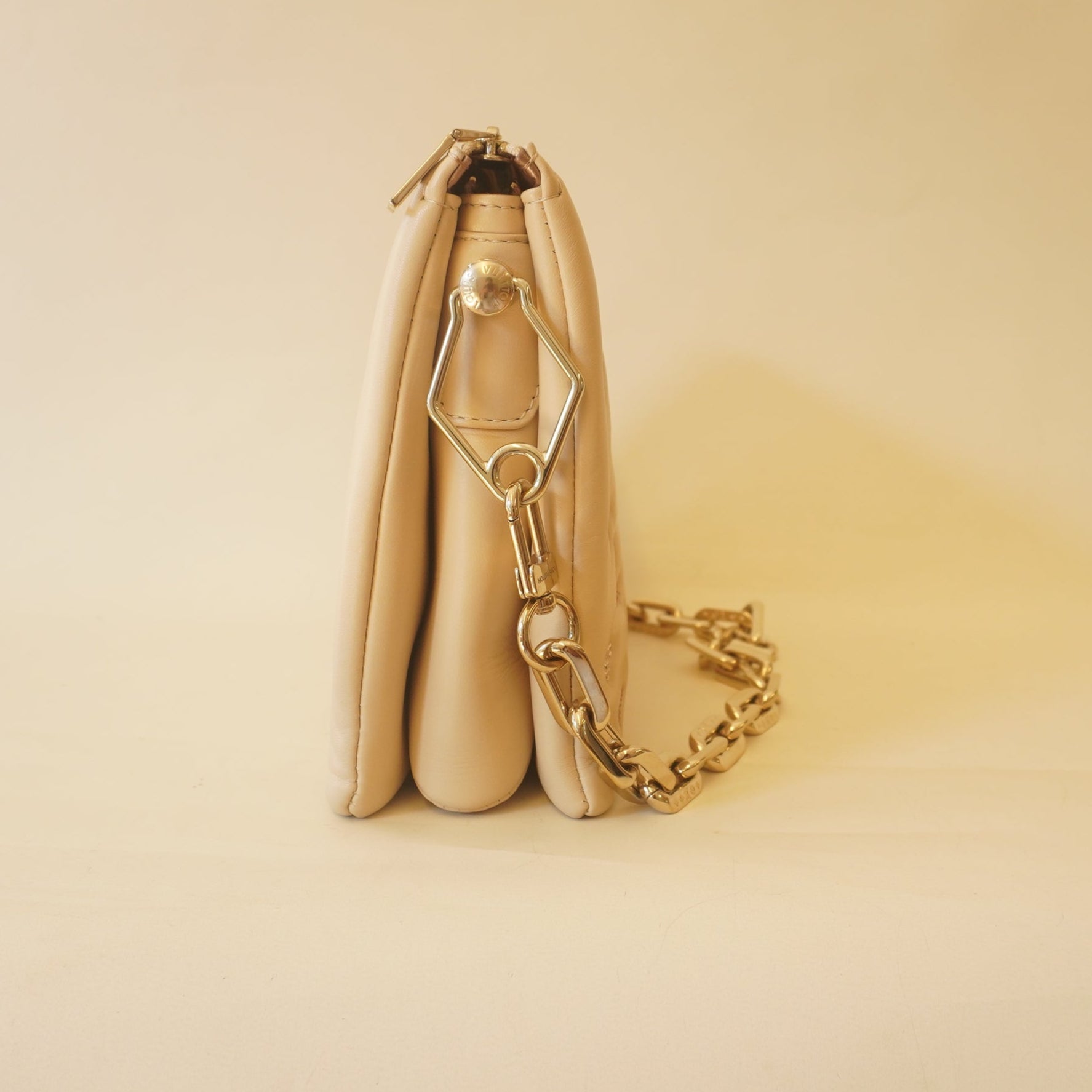 PRE-OWNED Crystal Coussin PM Beige Lambskin Leather Shoulder Bag