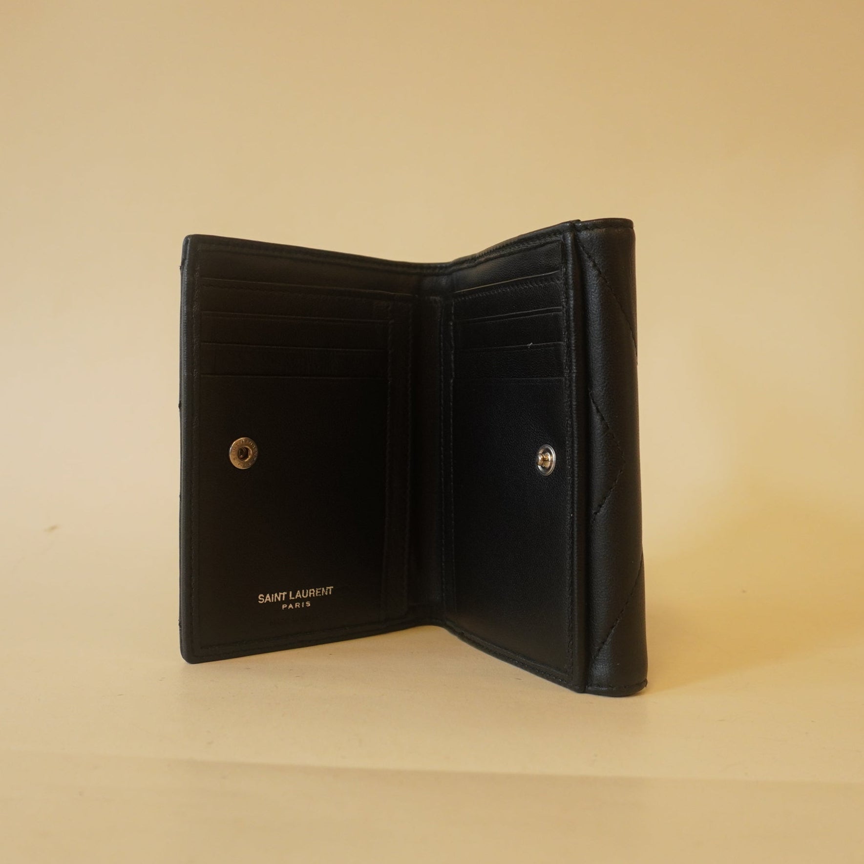 PRE-OWNED Lambskin Y Quilted Monogram Compact Loulou Wallet