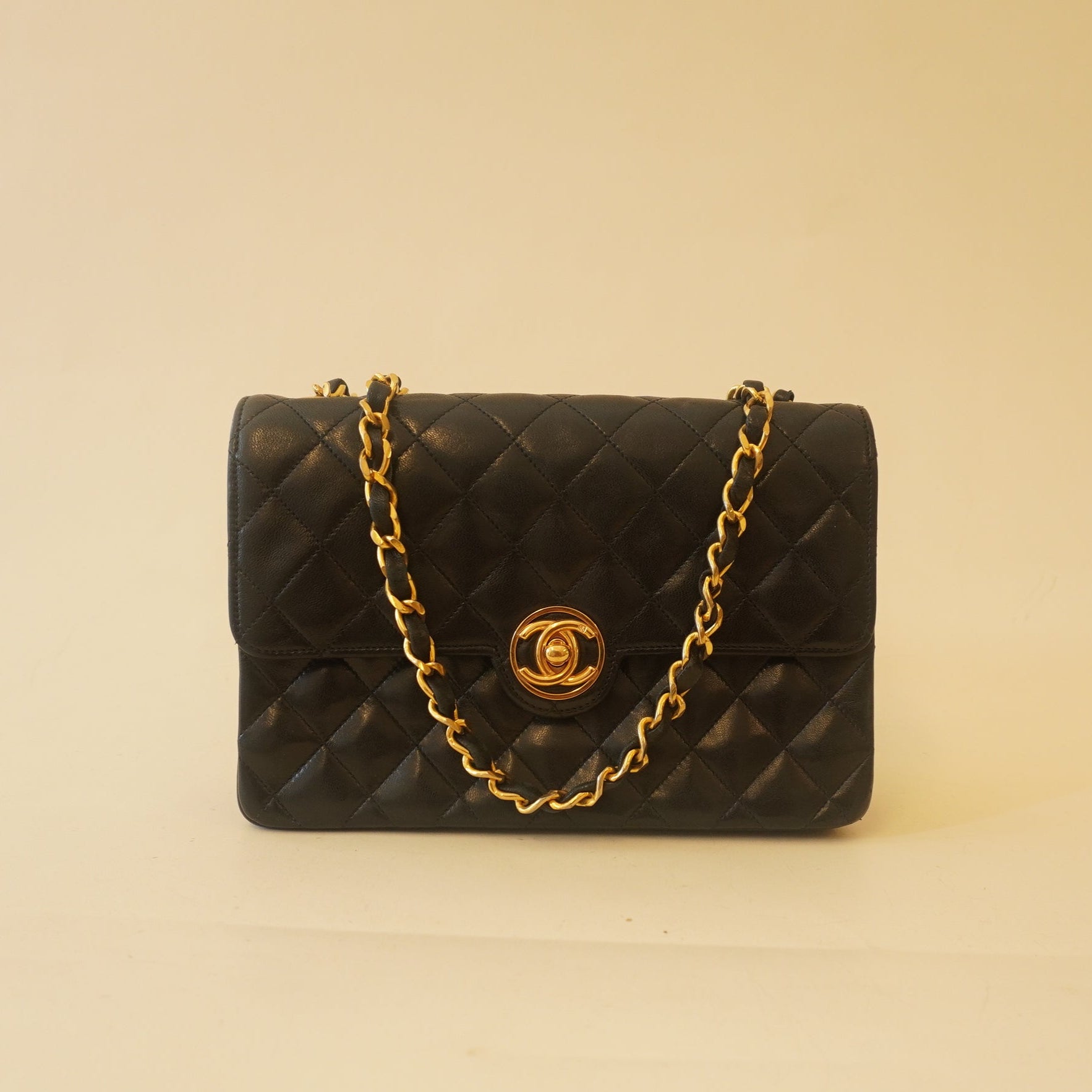 PRE-OWNED CC Black Mini Matelasse Vintage Turn Lock Shoulder Bag