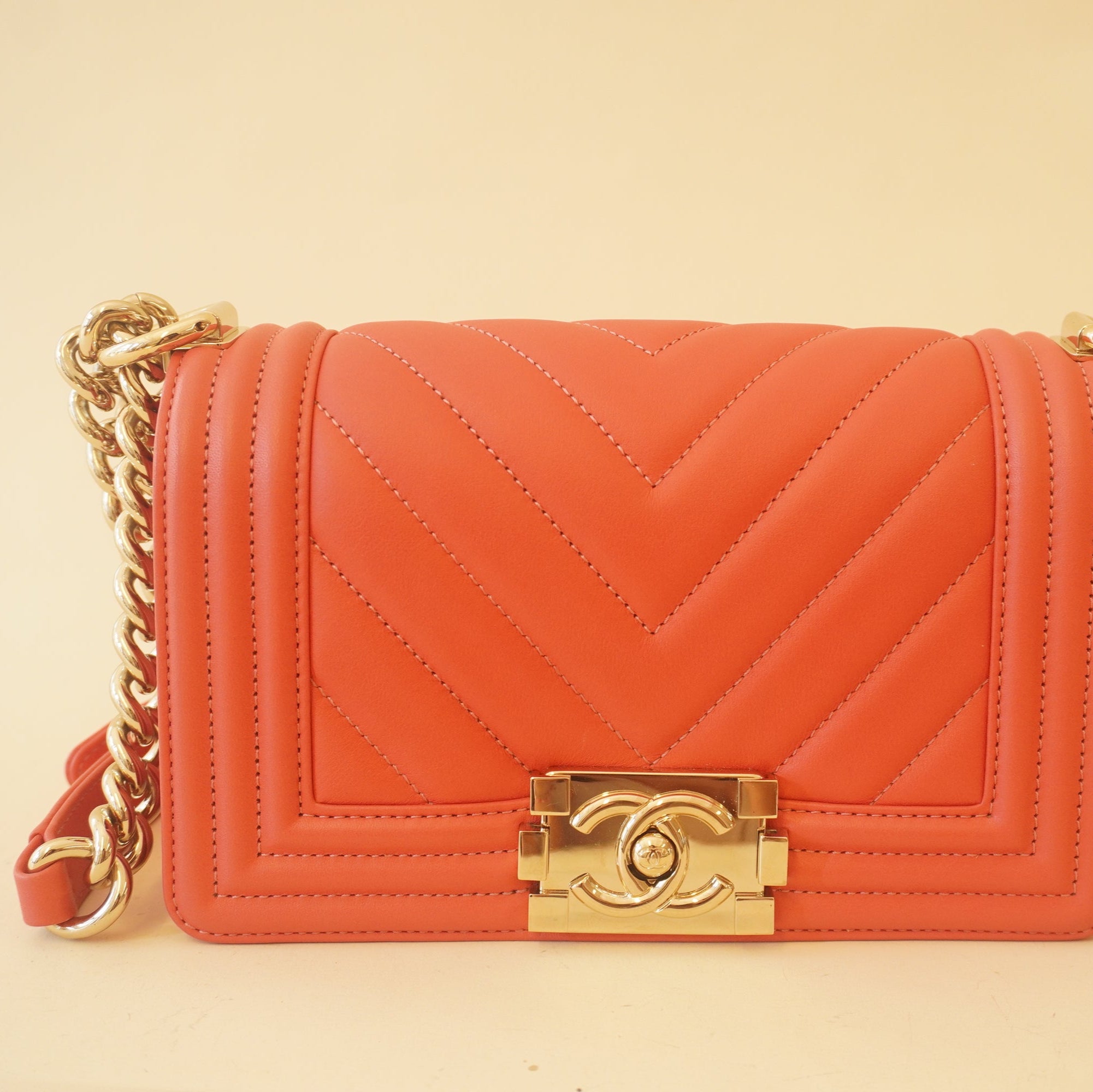 PRE-OWNED CC Pink Lambskin Small Leboy Shoulder Bag