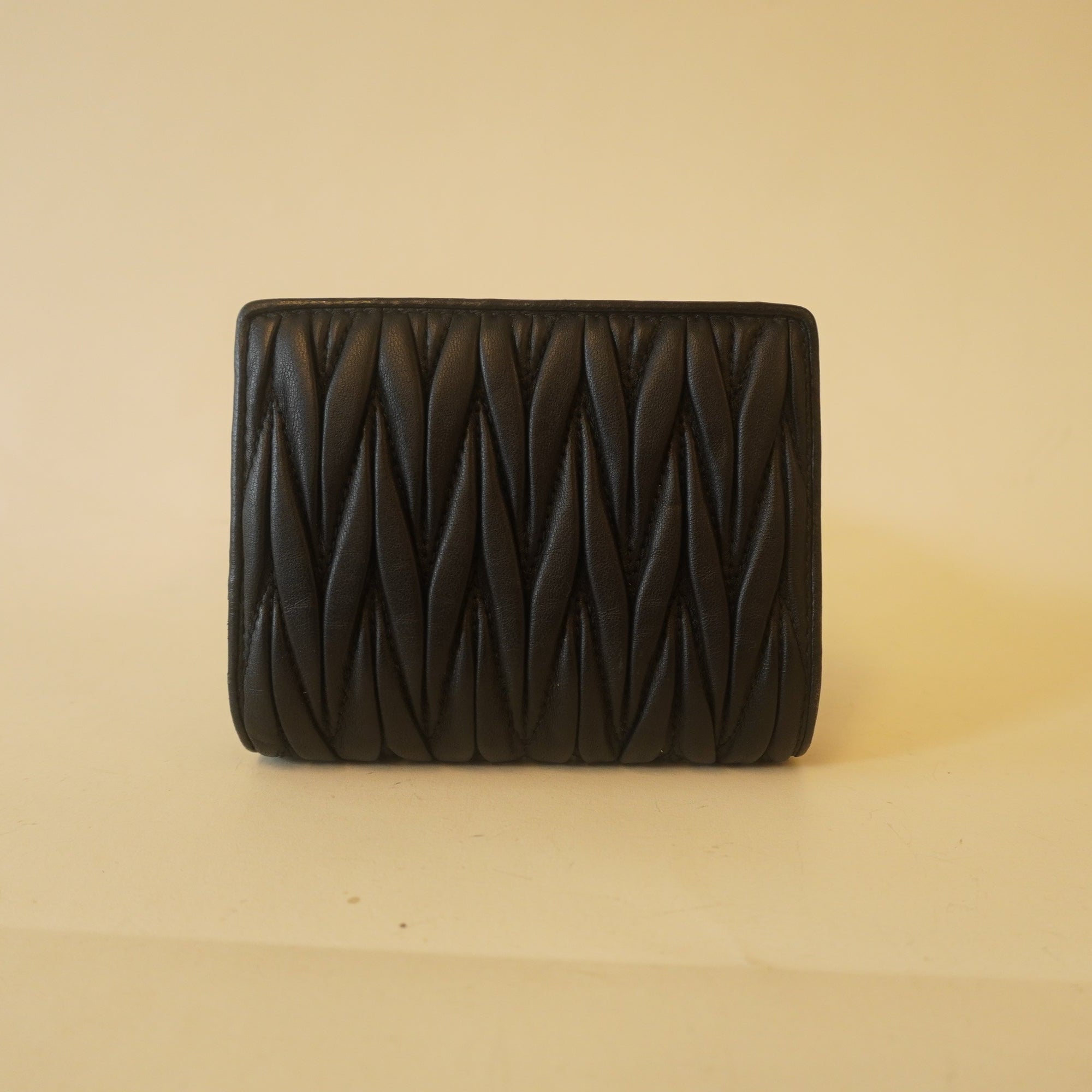PRE-OWNED Nappa Matelasse Crystal Logo Compact Wallet Black