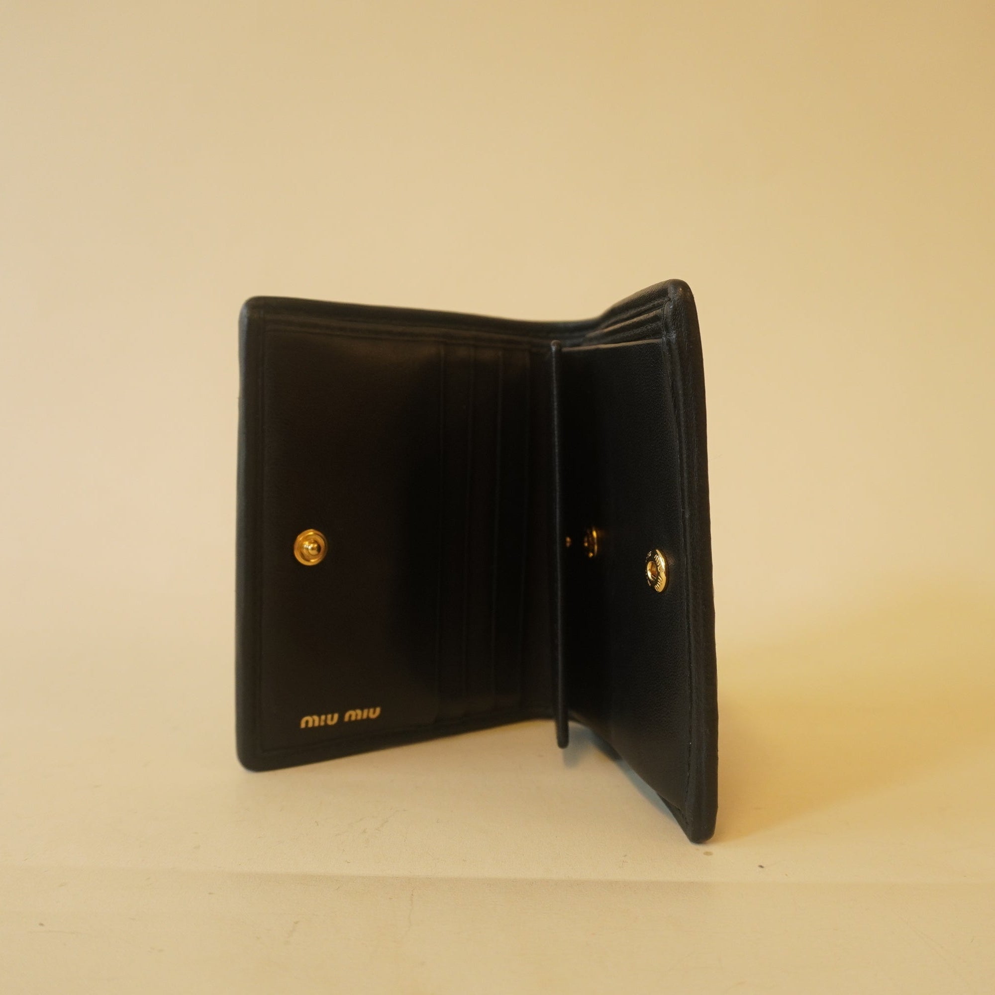 PRE-OWNED Nappa Matelasse Crystal Logo Compact Wallet Black
