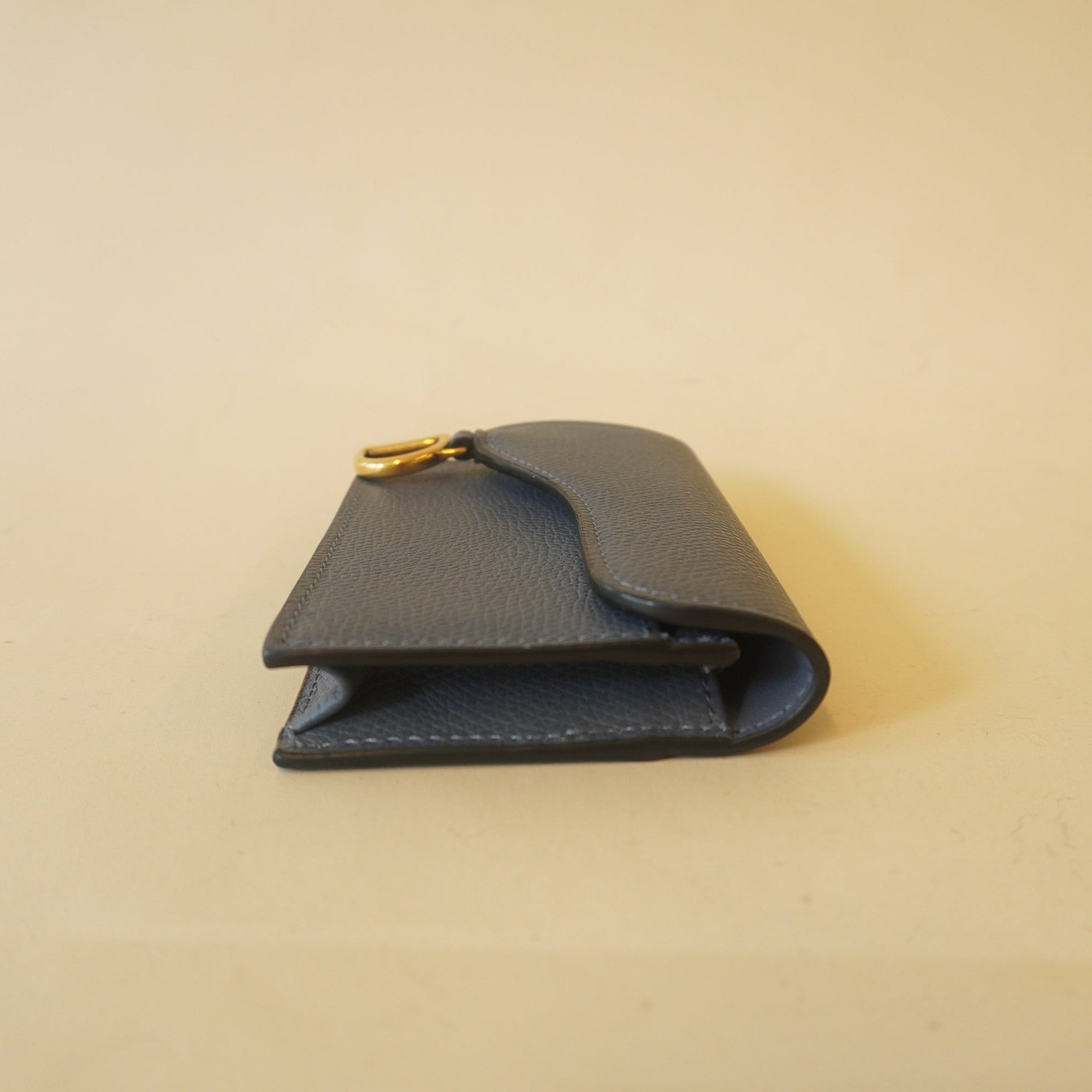 PRE-OWNED - Grained Calfskin Saddle Blue Card Holder