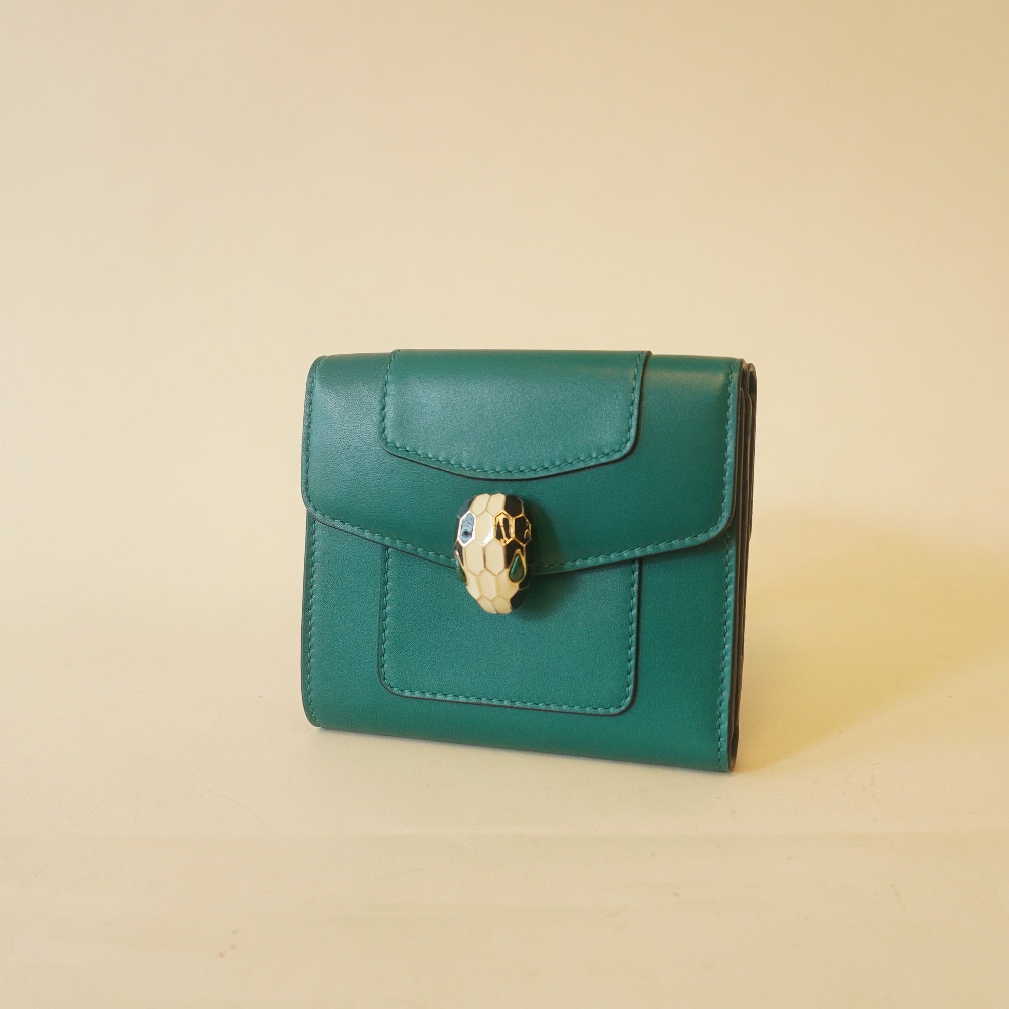 PRE-OWNED Serpenti Green Leather Short Wallet